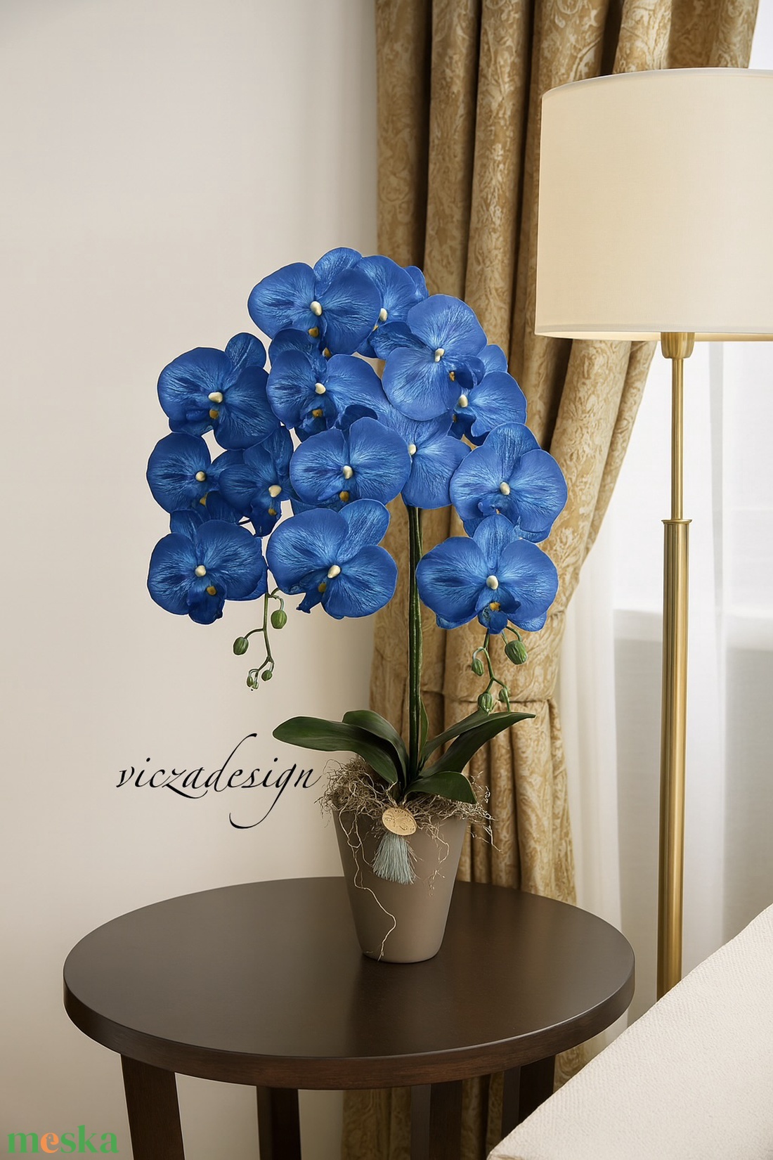 2 szálas kék orchidea, gondozásmentes, arany ker�mia kaspóban - otthon & életmód - virágdekoráció - virágdíszek - virágdísz kaspóban - Meska.hu