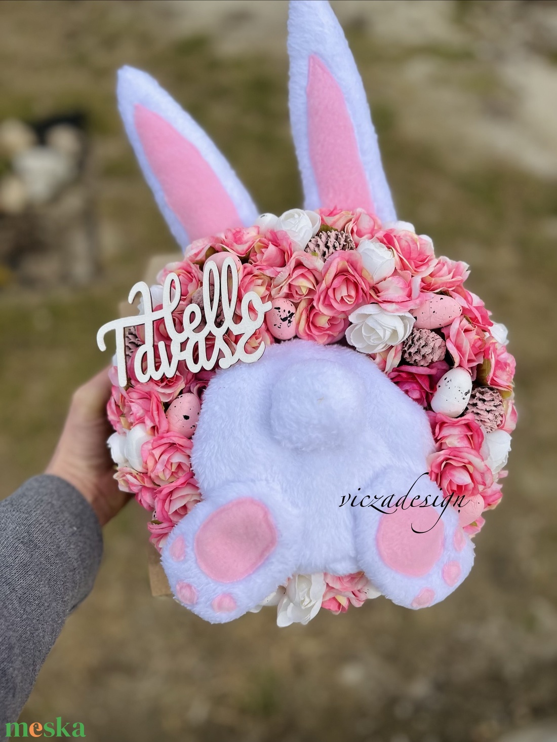 Nyuszipopó kopogtató húsvéti tavaszi  - ünnepi díszek, dekorációk - húsvéti díszek és dekorációk - húsvéti ajtódísz, kopogtató - Meska.hu