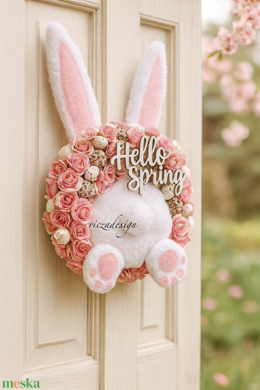 Nyuszipopó kopogtató húsvéti tavaszi  - ünnepi díszek, dekorációk - húsvéti díszek és dekorációk - húsvéti ajtódísz, kopogtató - Meska.hu