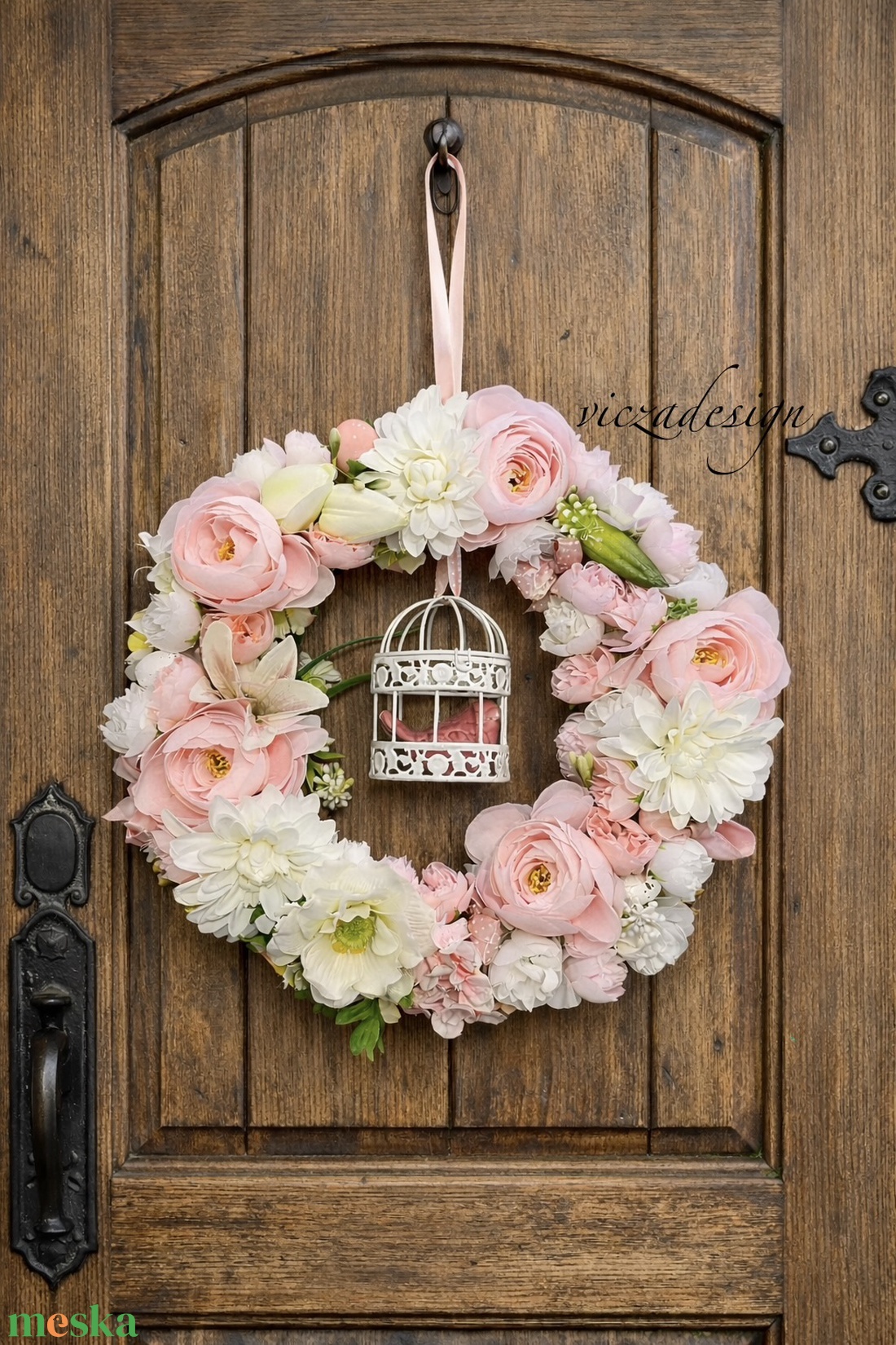 Óriás tavaszi ajtódísz madárkával - ünnepi díszek, dekorációk - húsvéti díszek és dekorációk - húsvéti ajtódísz, kopogtató - Meska.hu