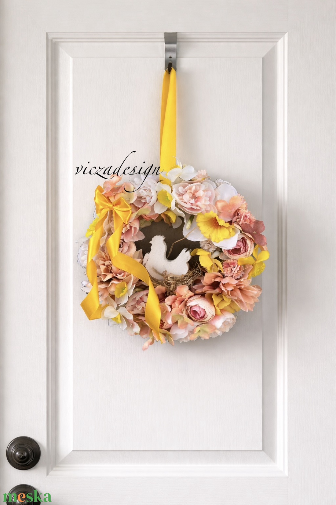 Tavaszi ajtódísz � csibés nárciszos, hortenziás virágkoszorú - ünnepi díszek, dekorációk - húsvéti díszek és dekorációk - húsvéti ajtódísz, kopogtató - Meska.hu