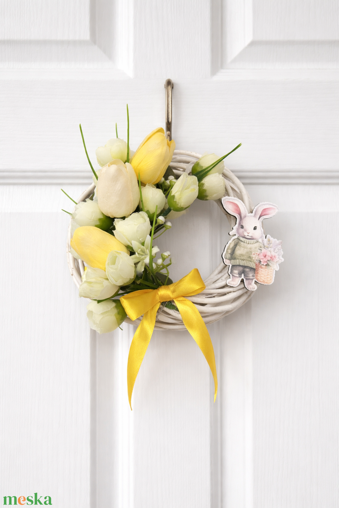 Kis húsvéti kopogtató, ajtódísz (nyuszival, sárga tulipánokkal) - otthon & életmód - dekoráció - ajtó- és ablak dekoráció - ajtódísz & kopogtató - Meska.hu