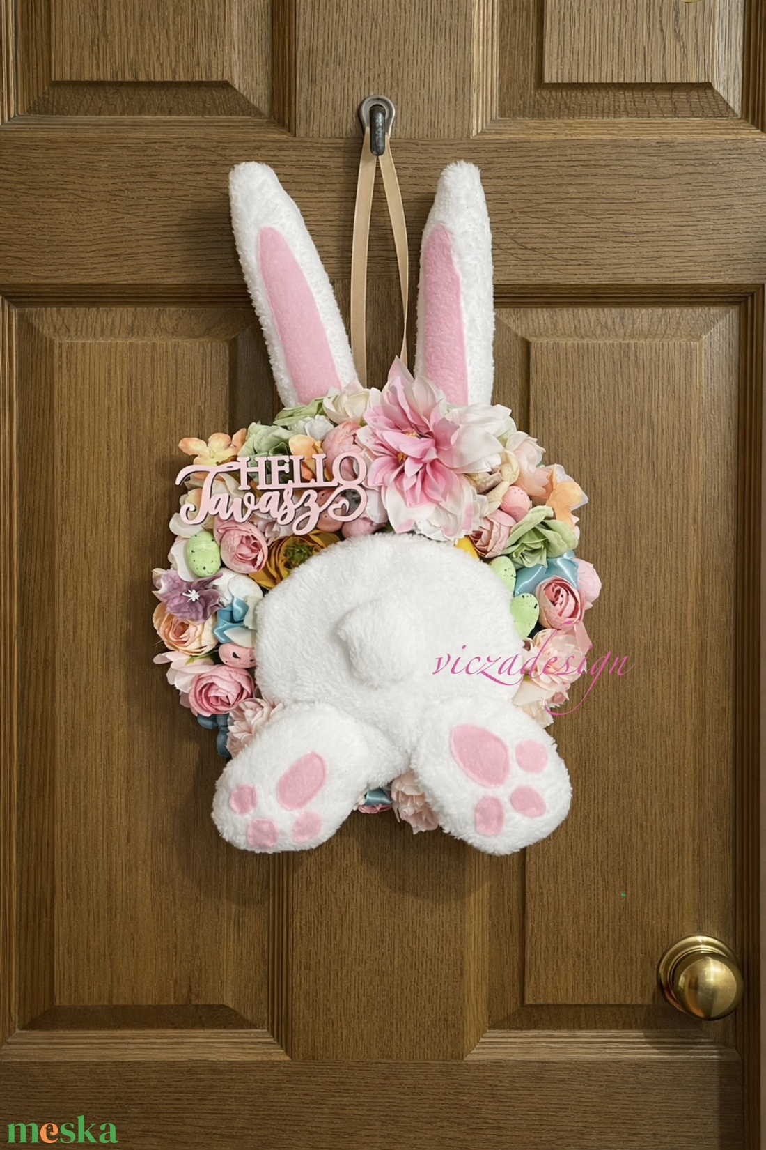 Nyuszipopó kopogtató húsvéti tavaszi  - ünnepi díszek, dekorációk - húsvéti díszek és dekorációk - húsvéti ajtódísz, kopogtató - Meska.hu