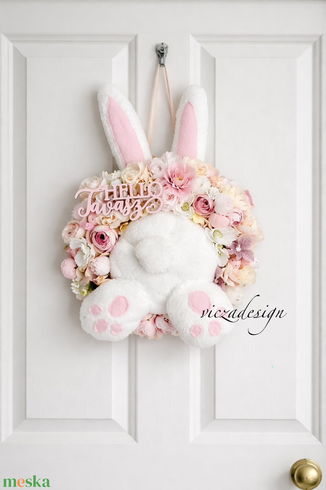 Nyuszipopó kopogtató húsvéti tavaszi  - ünnepi díszek, dekorációk - húsvéti díszek és dekorációk - húsvéti ajtódísz, kopogtató - Meska.hu