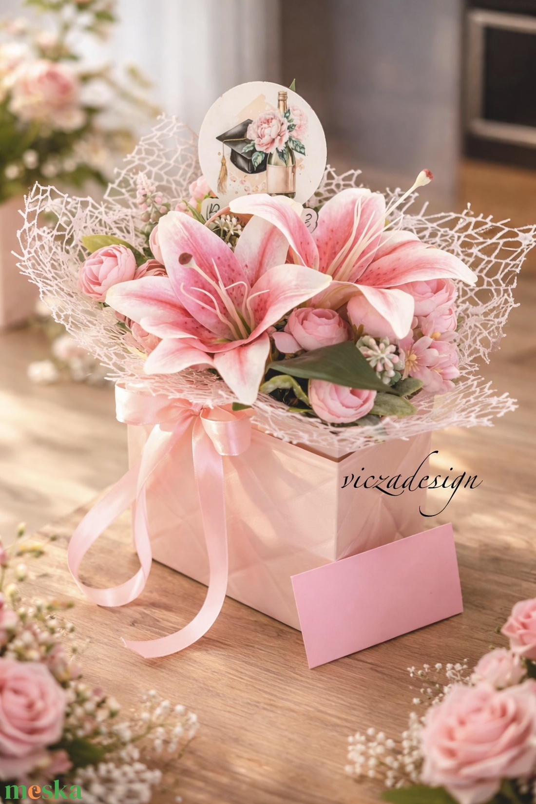 Ballagási, születés napi, névnapi virágtáska lányoknak, örökvirágból - otthon & életmód - virágdekoráció - virágok - virágcsokor - Meska.hu