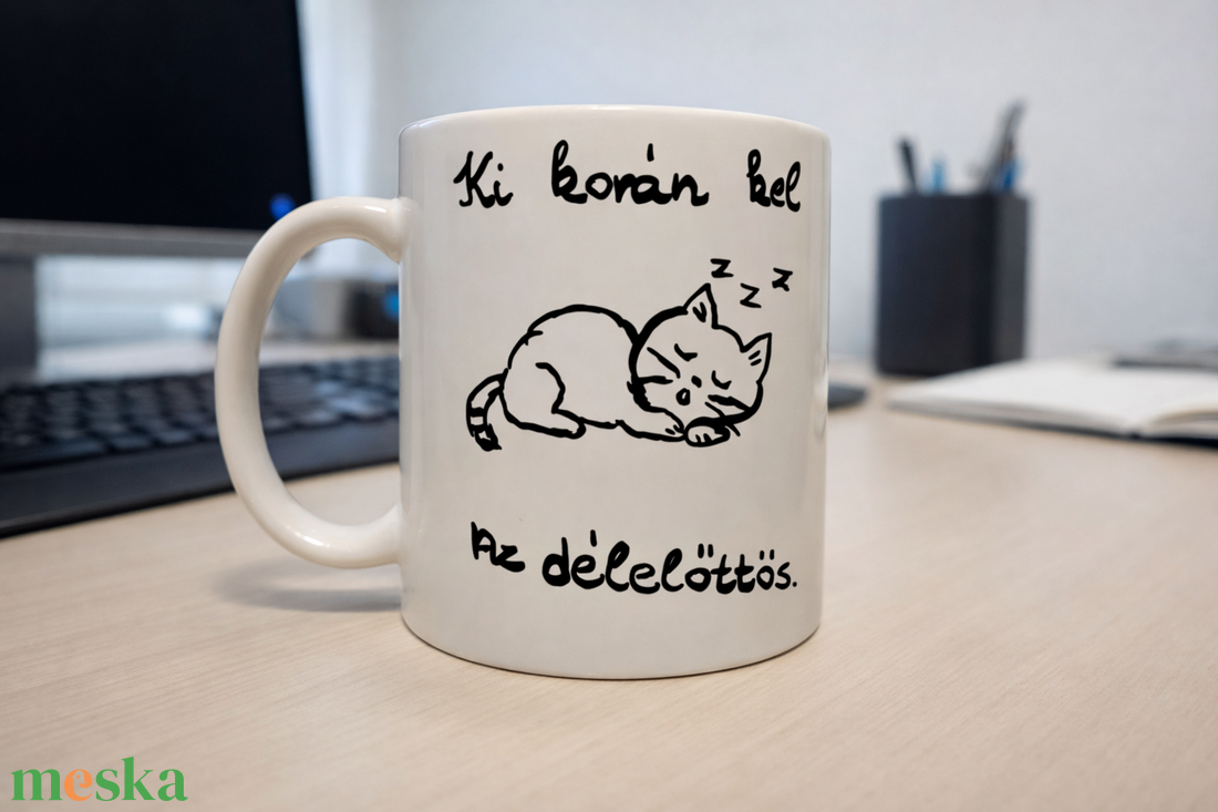 Ki korán kel kézzel festett munkahelyi bögre, humoros felirattal - otthon & életmód - konyhafelszerelés, tálalás - tálalás - bögre & csésze - Meska.hu