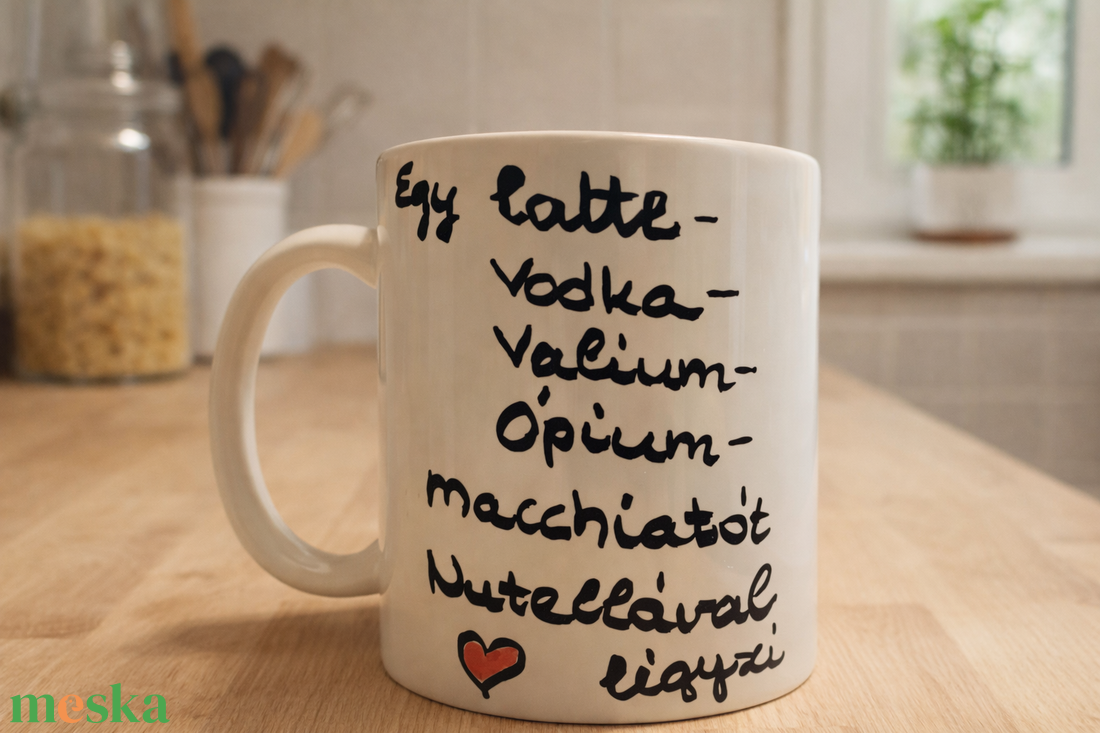 Latte, vodka,valium opium, macchiato - kézzel festett bögre  - otthon & életmód - konyhafelszerelés, tálalás - tálalás - bögre & csésze - Meska.hu