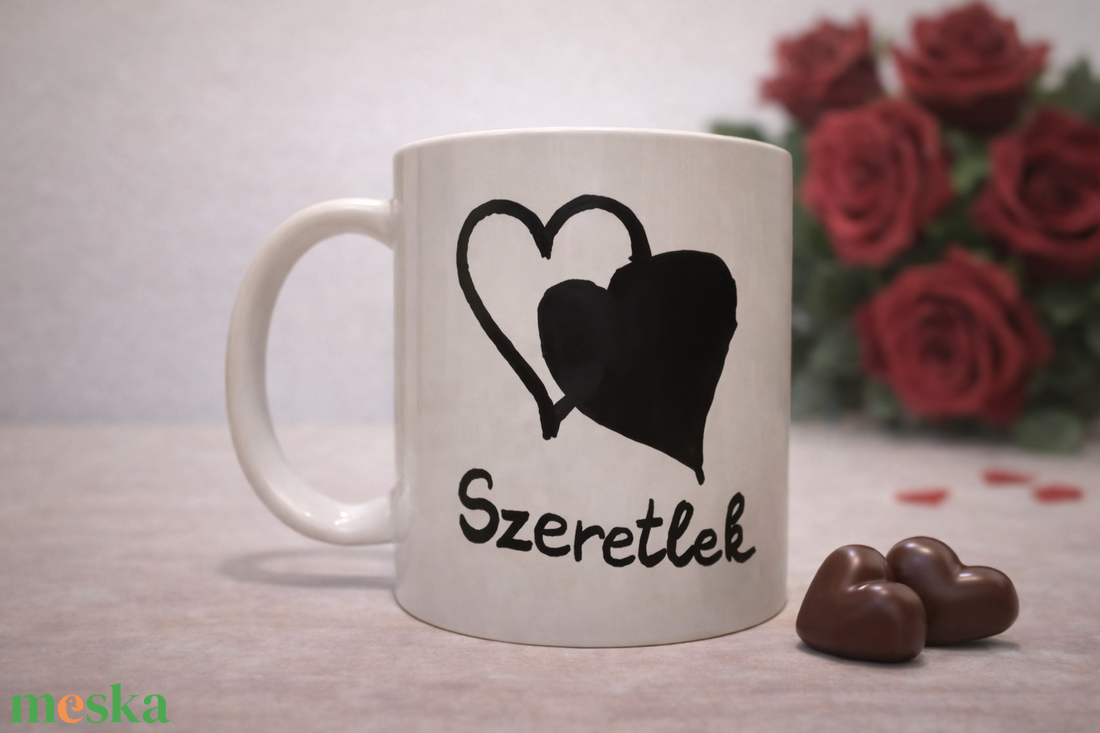 Szeretlek - Valentin napi kézzel festett bögre  - otthon & életmód - konyhafelszerelés, tálalás - tálalás - bögre & csésze - Meska.hu