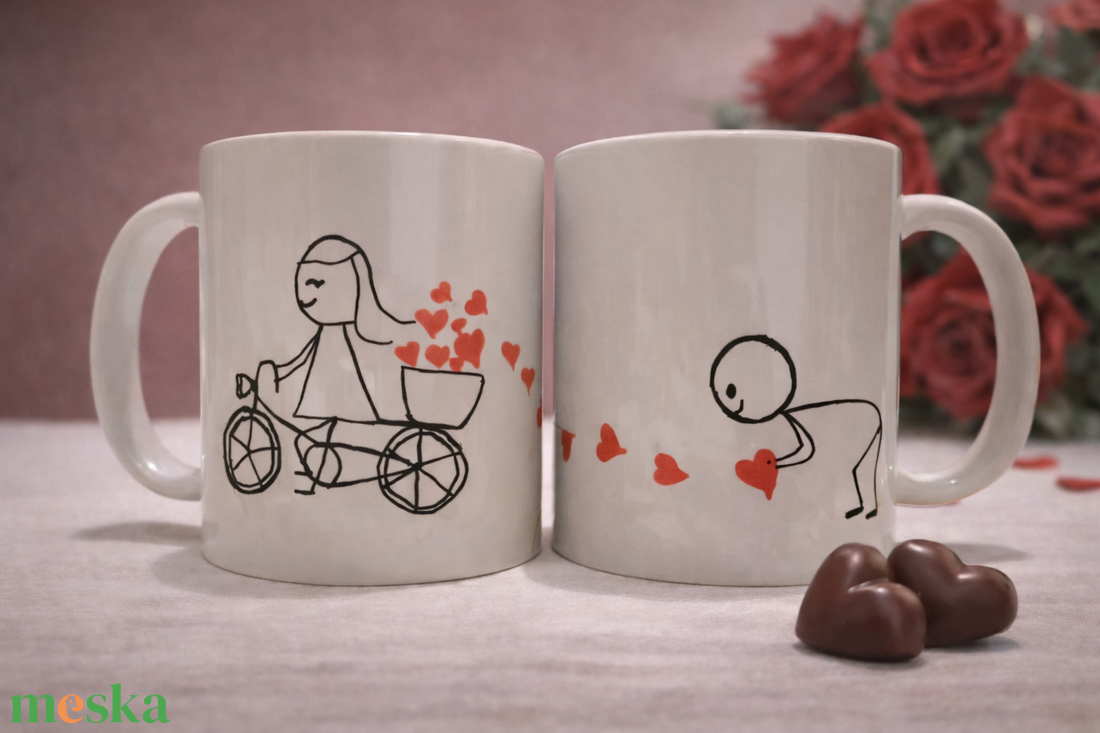 Páros bögre � Szerelem úton (biciklis + szívecskés) - otthon & életmód - konyhafelszerelés, tálalás - tálalás - bögre & csésze - Meska.hu
