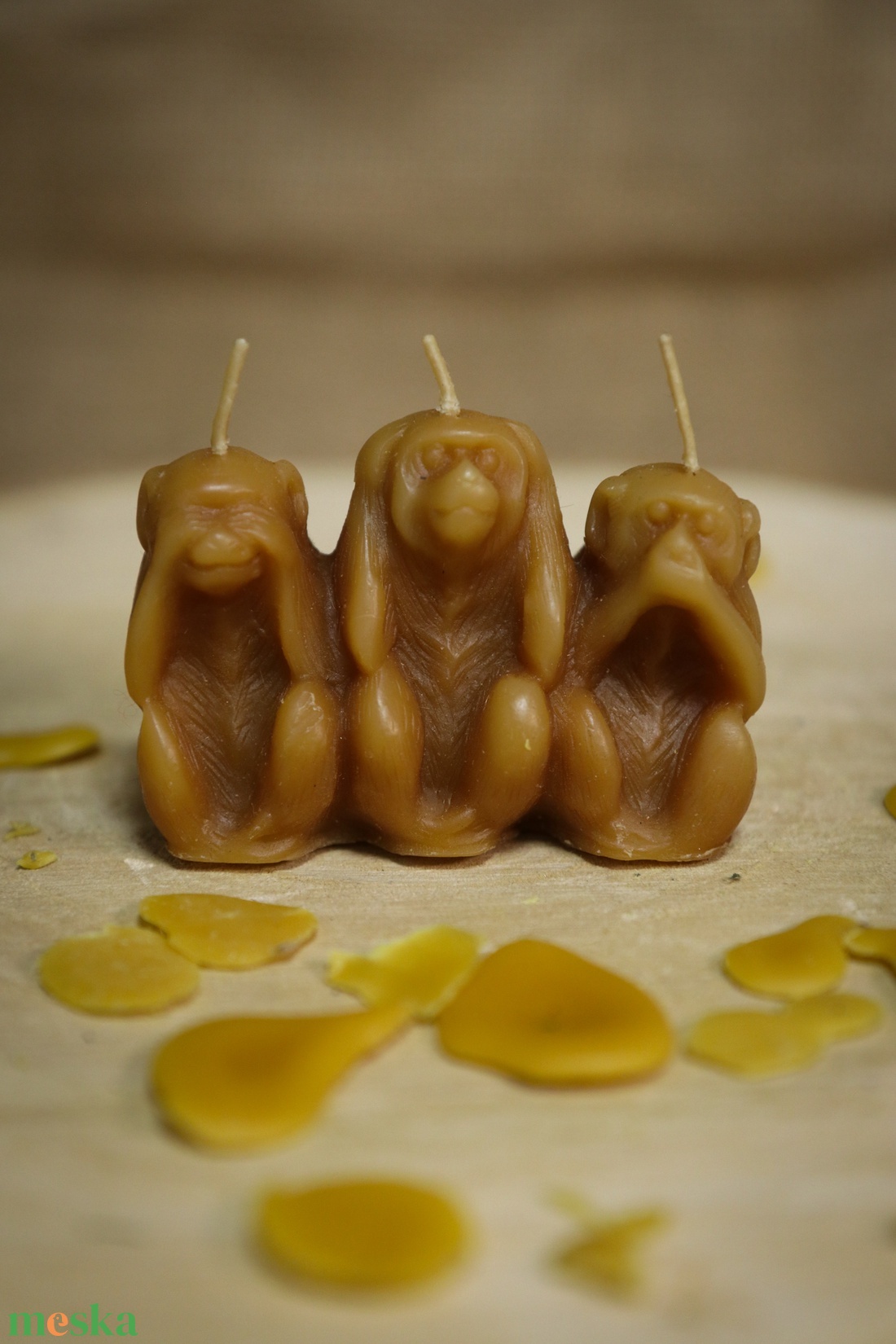 Méhviasz gyertya 3 majom - otthon & életmód - gyertya, illat, aroma - gyertya - Meska.hu