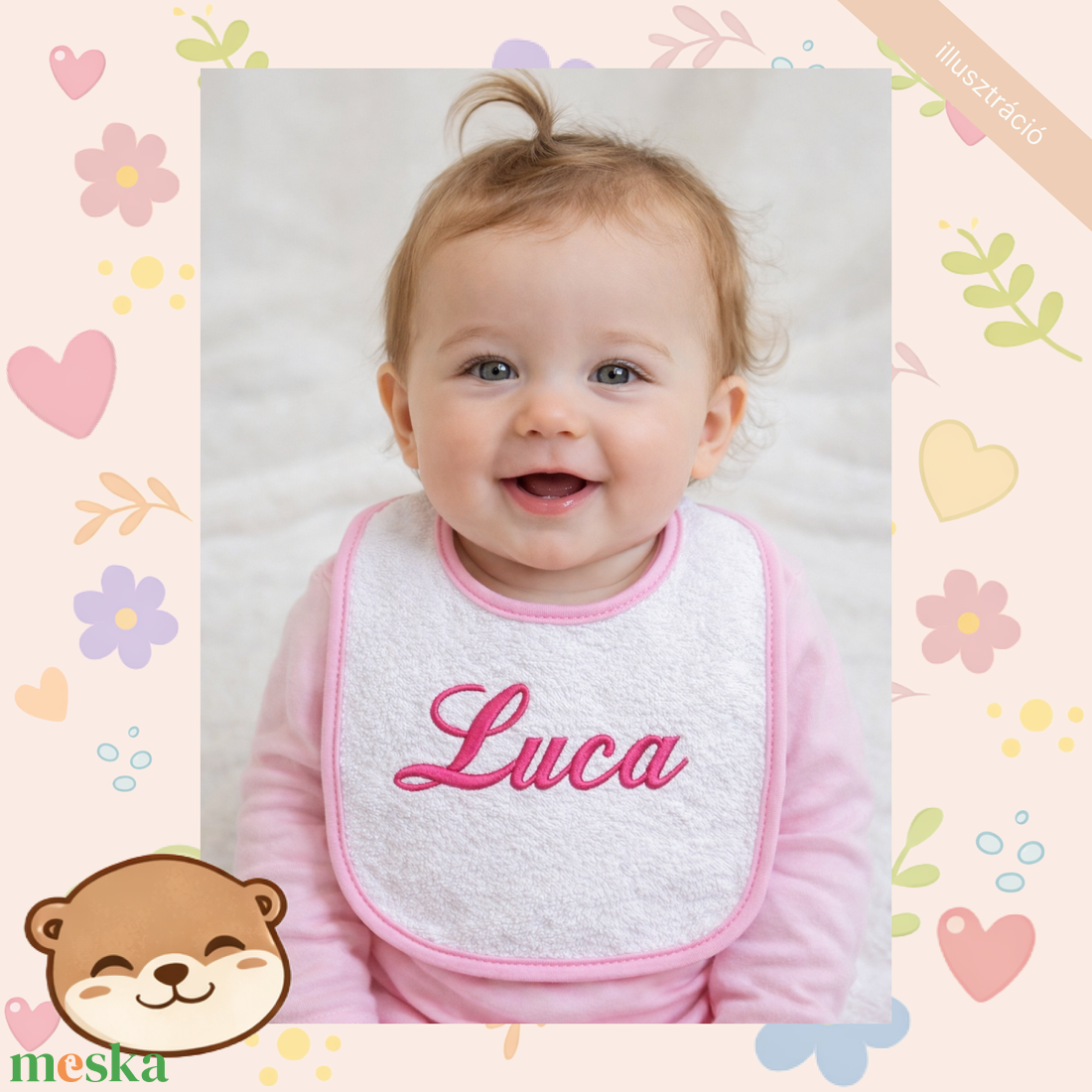 Névre szóló hímzett baba frottír előke � személyre szabható babakendő, egyedi ajándék - baba - mama - szoptatási, etetési kellékek - partedli, előke - Meska.hu