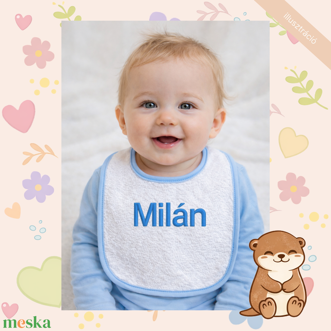 Névre szóló hímzett baba frottír előke � személyre szabható babakendő, egyedi ajándék - baba - mama - szoptatási, etetési kellékek - partedli, előke - Meska.hu