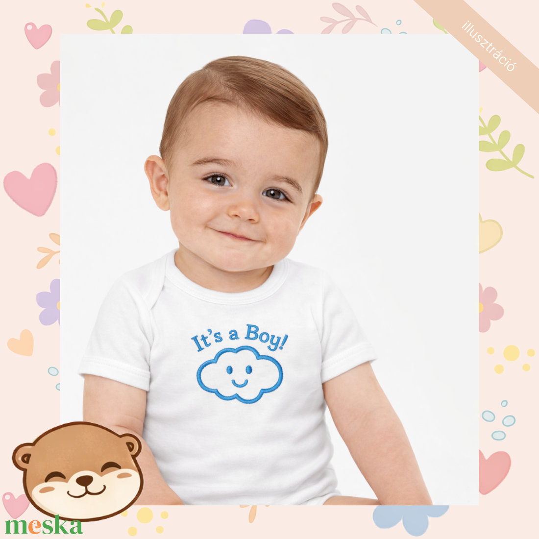 Kisfiús felhő mintás hímzett baba body � személyre szabható, puha pamut body fiúknak, egyedi ajándék - baba - mama - babaruházat - baba body - Meska.hu
