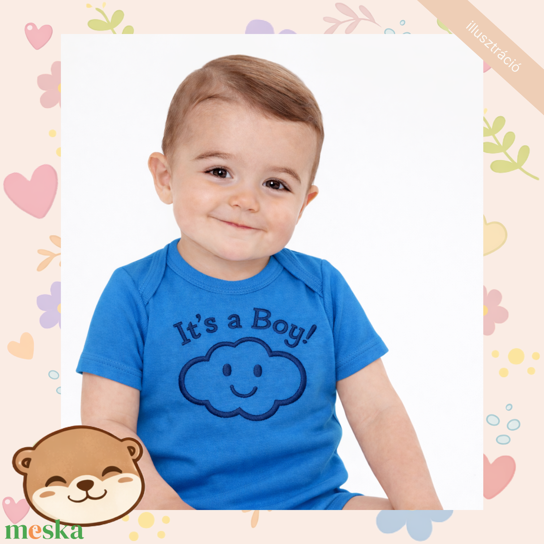 Kisfiús felhő mintás hímzett baba body � személyre szabható, puha pamut body fiúknak, egyedi ajándék - baba - mama - babaruházat - baba body - Meska.hu