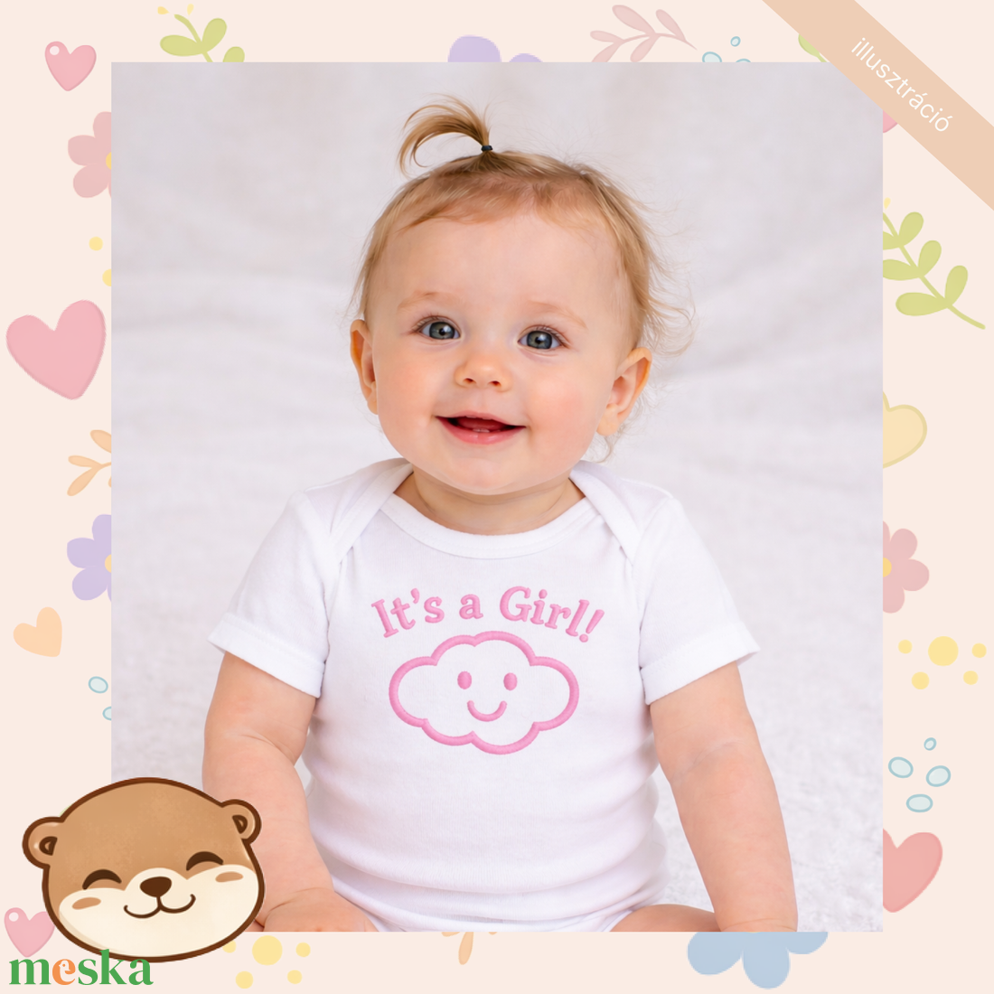 Kislányos felhő mintás hímzett baba body � személyre szabható, puha pamut body lányoknak, egyedi ajándék - baba - mama - babaruházat - baba body - Meska.hu