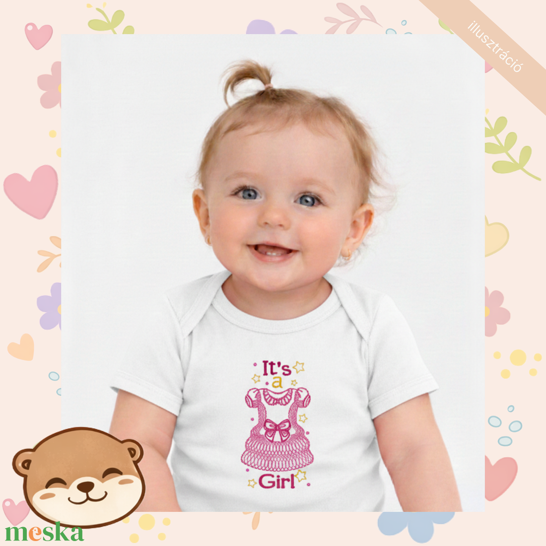 Kislányos ruhácska mintás hímzett baba body � személyre szabható, puha pamut body lányoknak, egyedi ajándék - baba - mama - babaruházat - baba body - Meska.hu