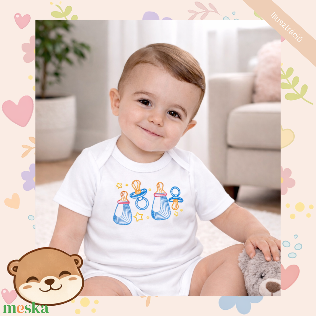 Cumisüveg mintás hímzett baba body � személyre szabható, puha pamut body fiúknak és lányoknak, egyedi ajándék - baba - mama - babaruházat - baba body - Meska.hu