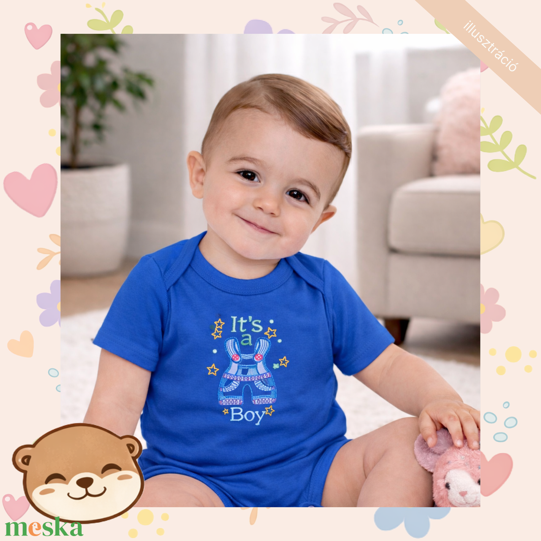 Kisfiús ruhácska mintás hímzett baba body � személyre szabható, puha pamut body fiúknak, egyedi ajándék - baba - mama - babaruházat - baba body - Meska.hu