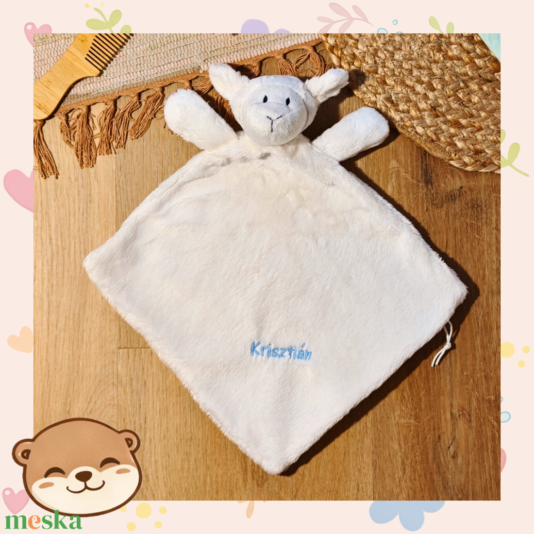 Bárányos szundikendő névreszóló hímzéssel � puha alvótárs babáknak, hímzett névvel - baba - mama - baba játékok - szundikendő, alvóka - Meska.hu