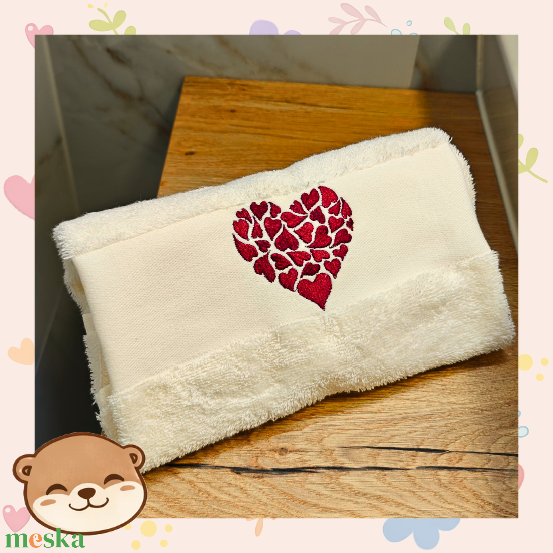 Valentin-napi hímzett törölköző szett � Szeretlek felirattal, ivory prémium törölközők, romantikus ajándék pároknak - otthon & életmód - fürdőszoba - törölköző - Meska.hu
