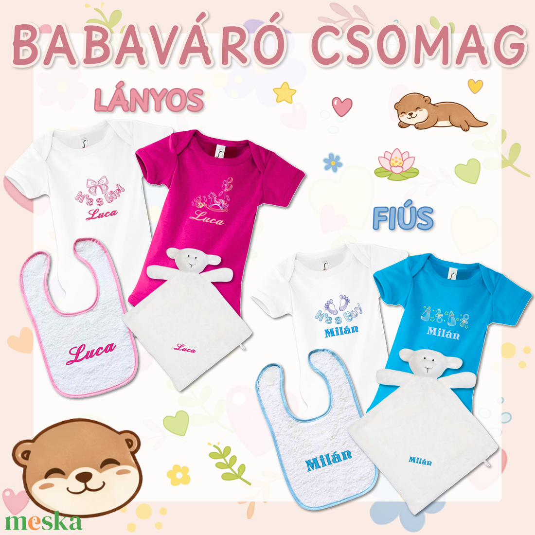 Hímzett babaváró csomag - 2 body + előke + szundikendő egyedi névreszoló hímzéssel és választott mintával - baba - mama - babaruházat - babaruha szett - Meska.hu