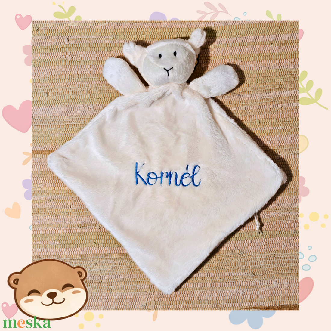 Bárányos szundikendő névreszóló hímzéssel � puha alvótárs babáknak, hímzett névvel - baba - mama - baba játékok - szundikendő, alvóka - Meska.hu