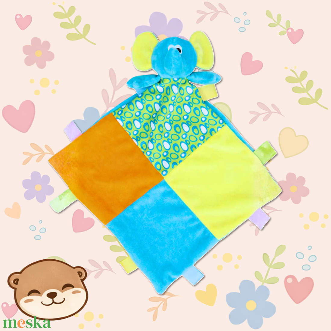 Elefántos csörgős szundikendő - névreszóló hímzéssel, puha alvótárs babáknak, hímzett - baba - mama - baba játékok - szundikendő, alvóka - Meska.hu