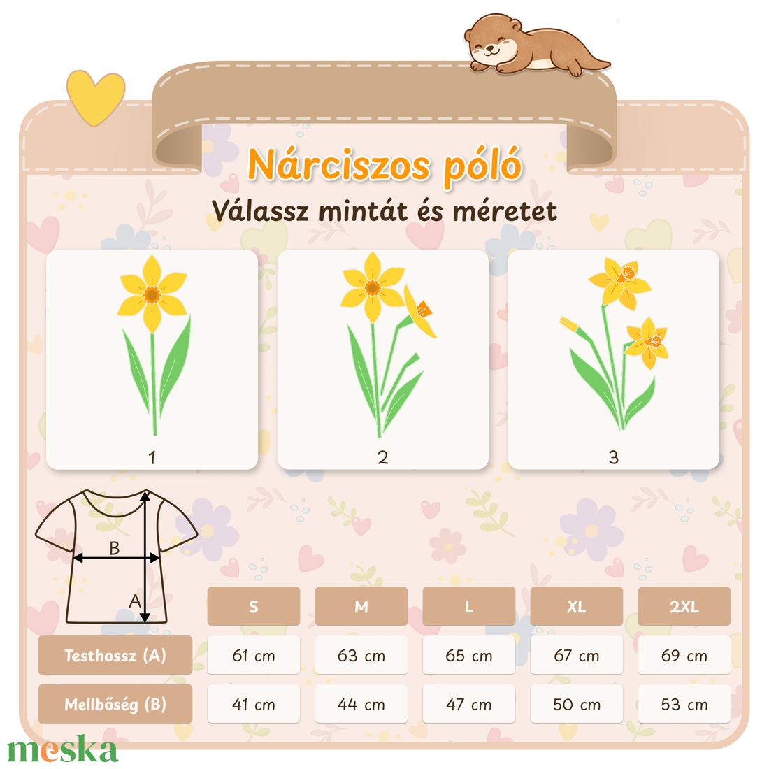 Nárcisz mintás női póló, tavaszi virágos minta - ruha & divat - női ruha - póló, felső - Meska.hu