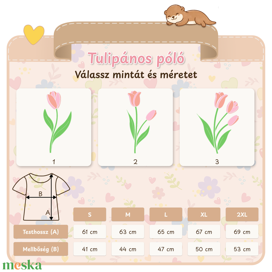 Tulipán mintás női póló, tavaszi virágos minta - ruha & divat - női ruha - póló, felső - Meska.hu