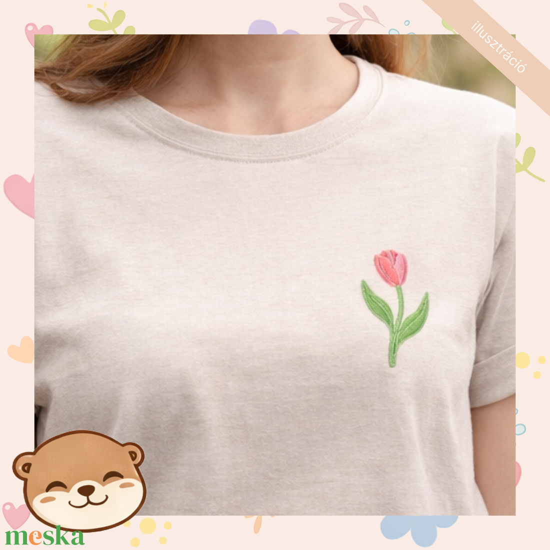 Tulipán mintás női póló, tavaszi virágos minta - ruha & divat - női ruha - póló, felső - Meska.hu