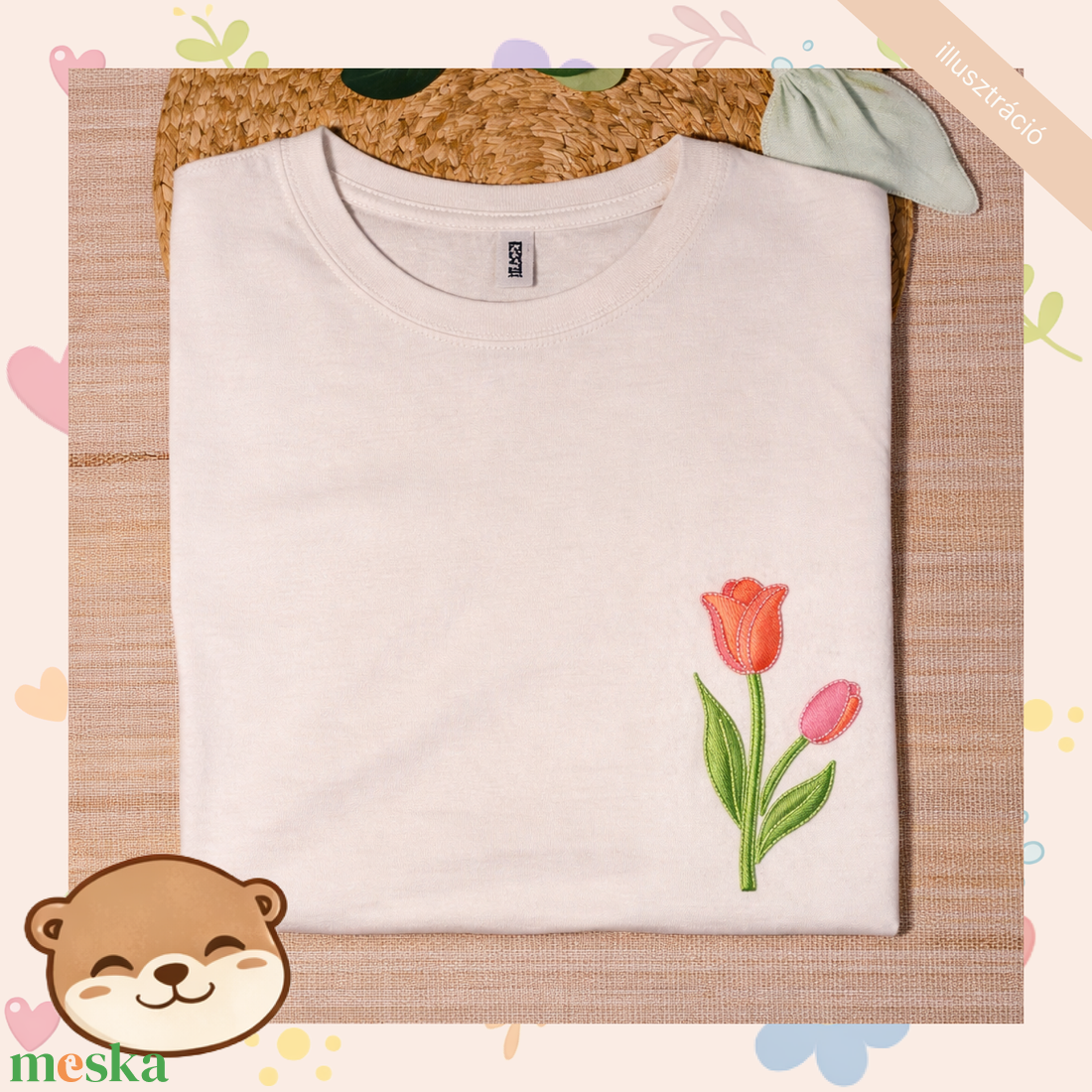 Tulipán mintás női póló, tavaszi virágos minta - ruha & divat - női ruha - póló, felső - Meska.hu