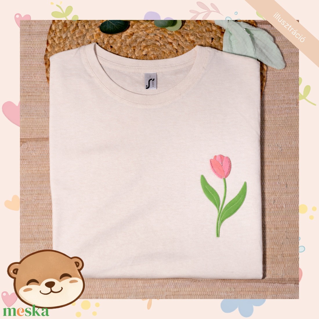 Tulipán mintás női póló, tavaszi virágos minta - ruha & divat - női ruha - póló, felső - Meska.hu