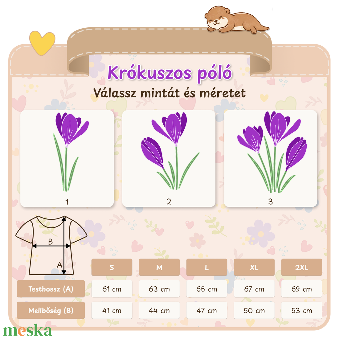 Krókusz mintás női póló, tavaszi virágos minta - ruha & divat - női ruha - póló, felső - Meska.hu