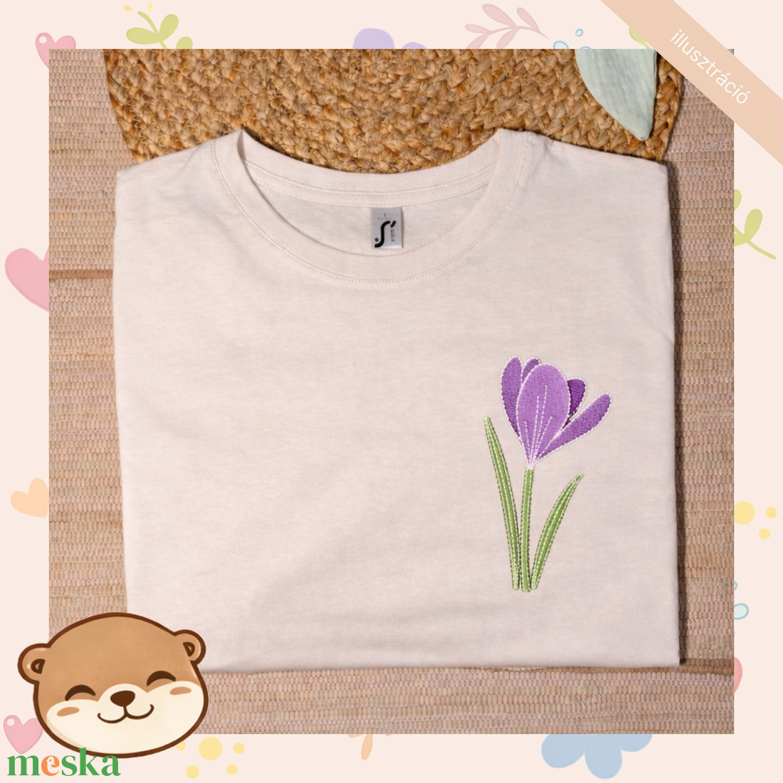 Krókusz mintás női póló, tavaszi virágos minta - ruha & divat - női ruha - póló, felső - Meska.hu