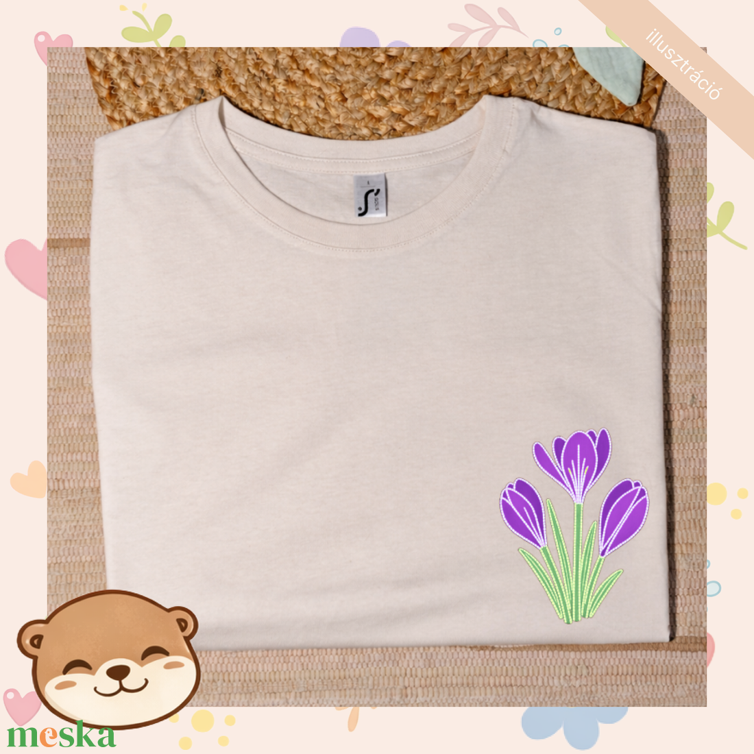 Krókusz mintás női póló, tavaszi virágos minta - ruha & divat - női ruha - póló, felső - Meska.hu
