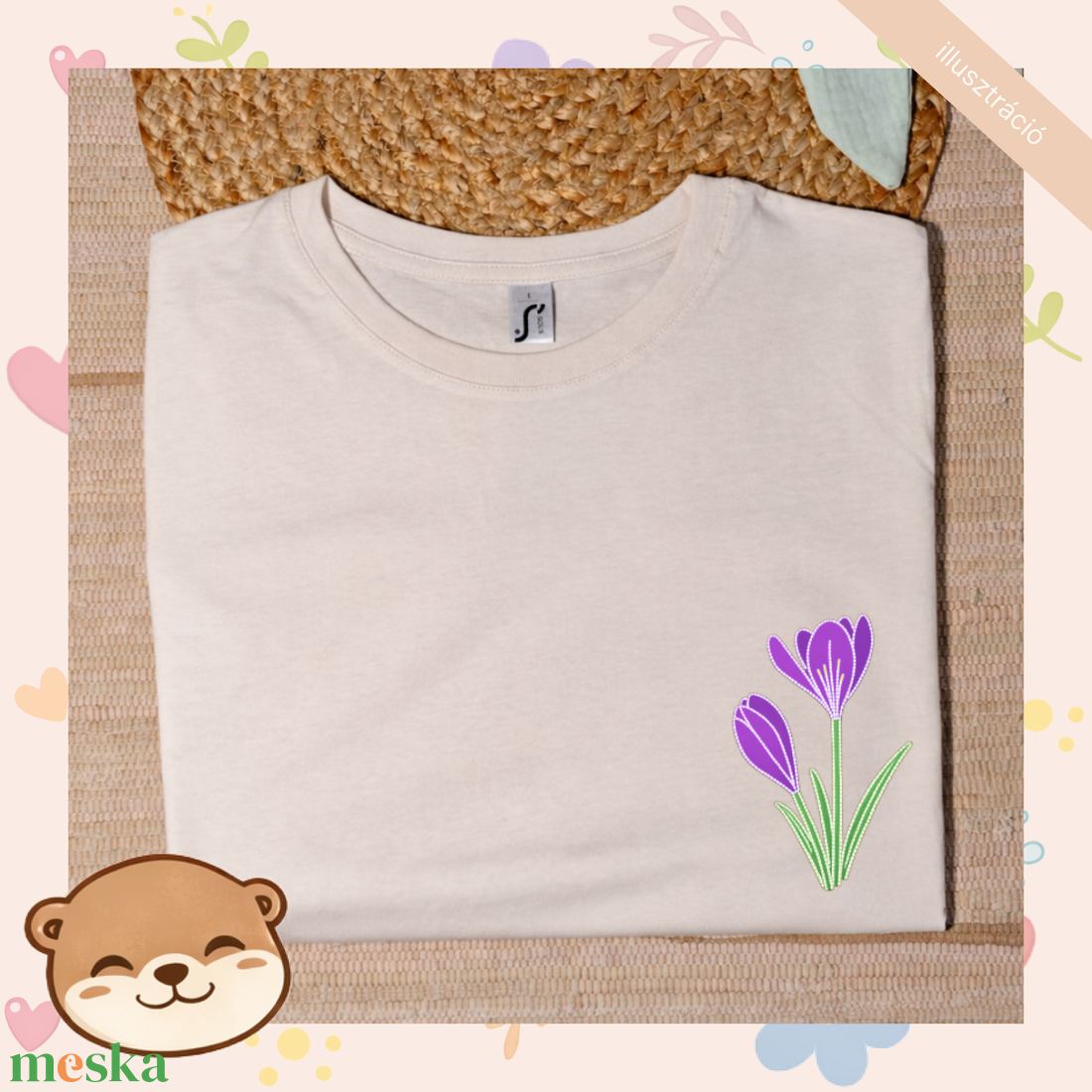 Krókusz mintás női póló, tavaszi virágos minta - ruha & divat - női ruha - póló, felső - Meska.hu