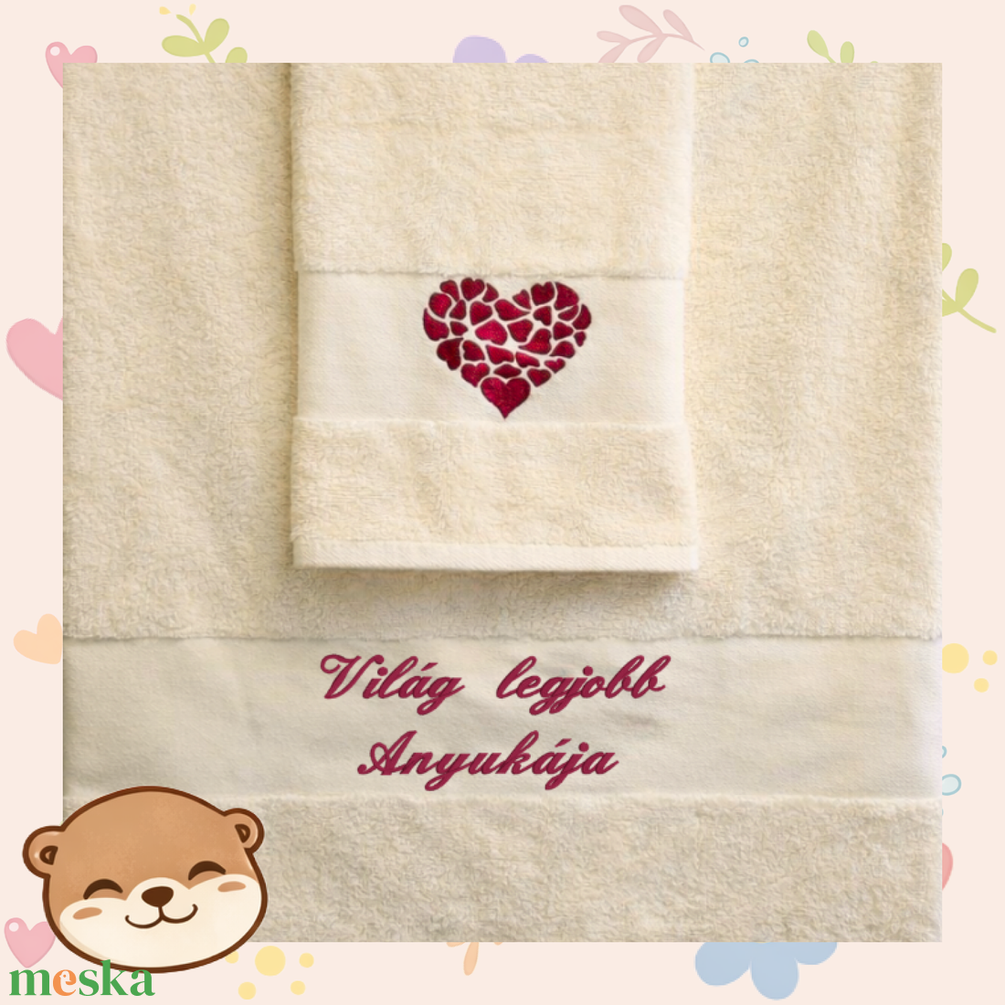 Anyák napi hímzett törölköző szett � választható felirattal, ivory prémium törölközők, minőségi ajándék Anyák napjára - otthon & életmód - fürdőszoba - törölköző - Meska.hu