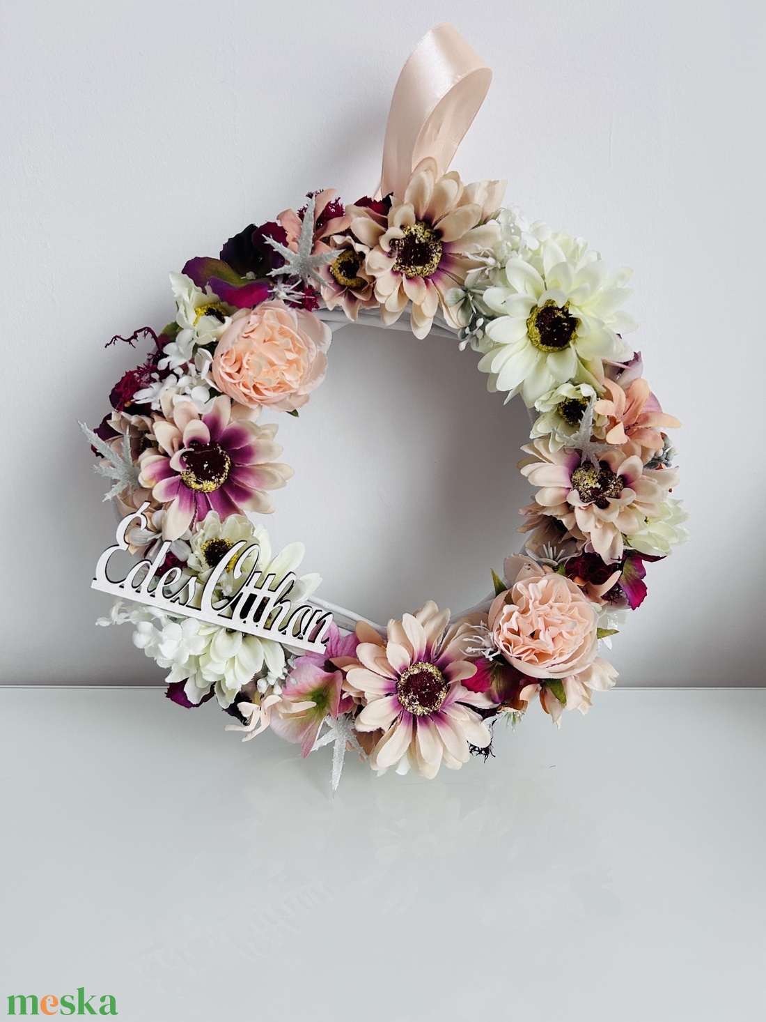 Virágos ajtó dekoráció, kopogtató tavaszi nyári édes otthon - otthon & életmód - dekoráció - ajtó- és ablak dekoráció - ajtódísz & kopogtató - Meska.hu