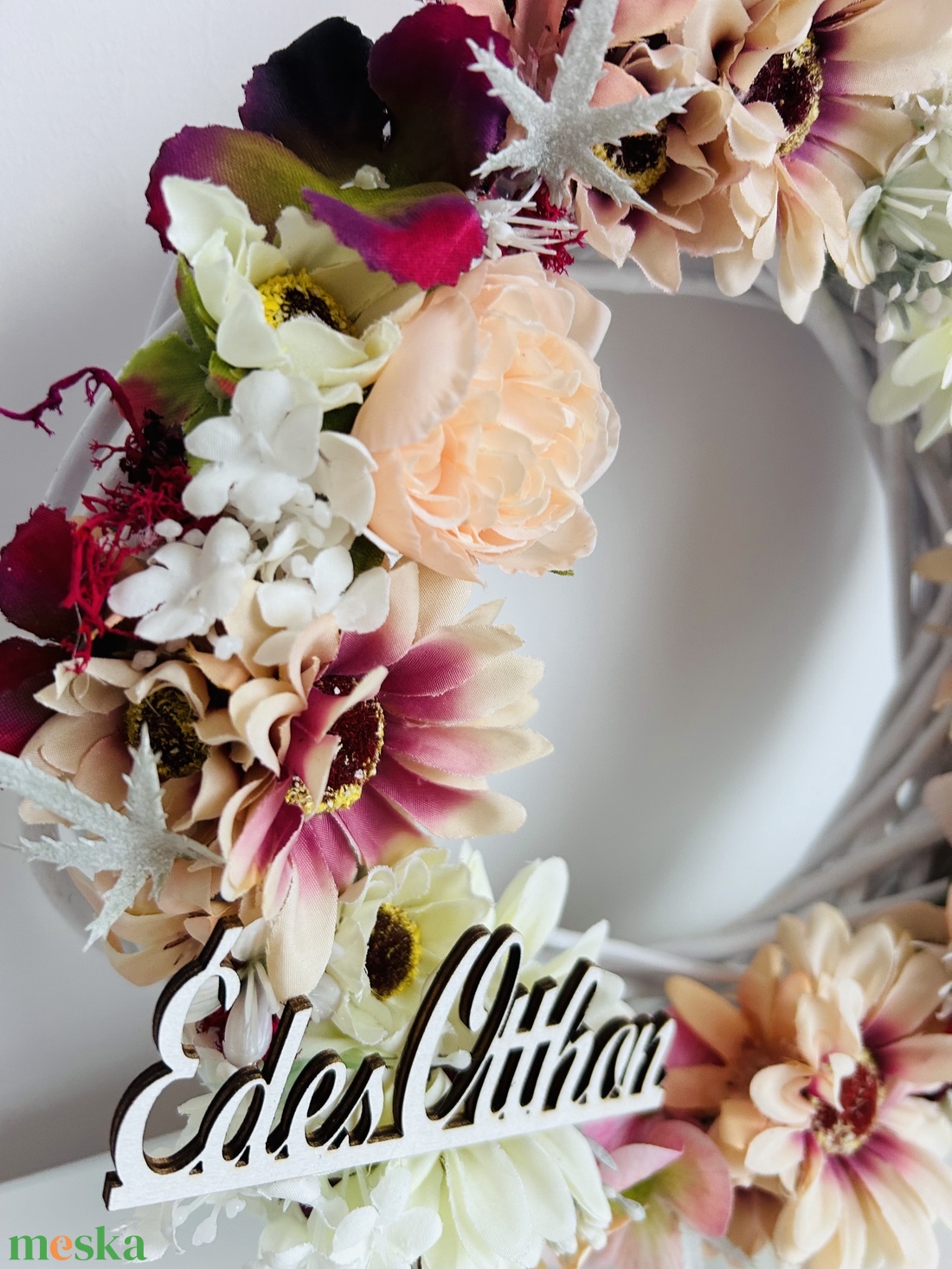 Virágos ajtó dekoráció, kopogtató tavaszi nyári édes otthon - otthon & életmód - dekoráció - ajtó- és ablak dekoráció - ajtódísz & kopogtató - Meska.hu