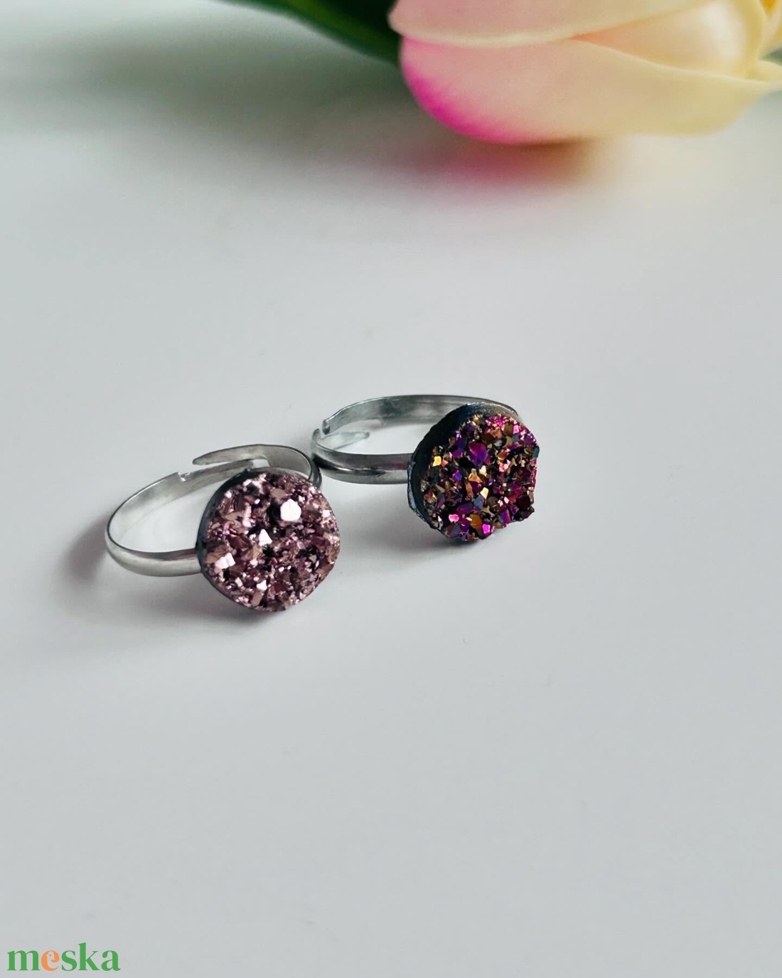 Kristály hatású gyűrű pár, színes és metál rose gold - ékszer - gyűrű - többköves gyűrű - Meska.hu