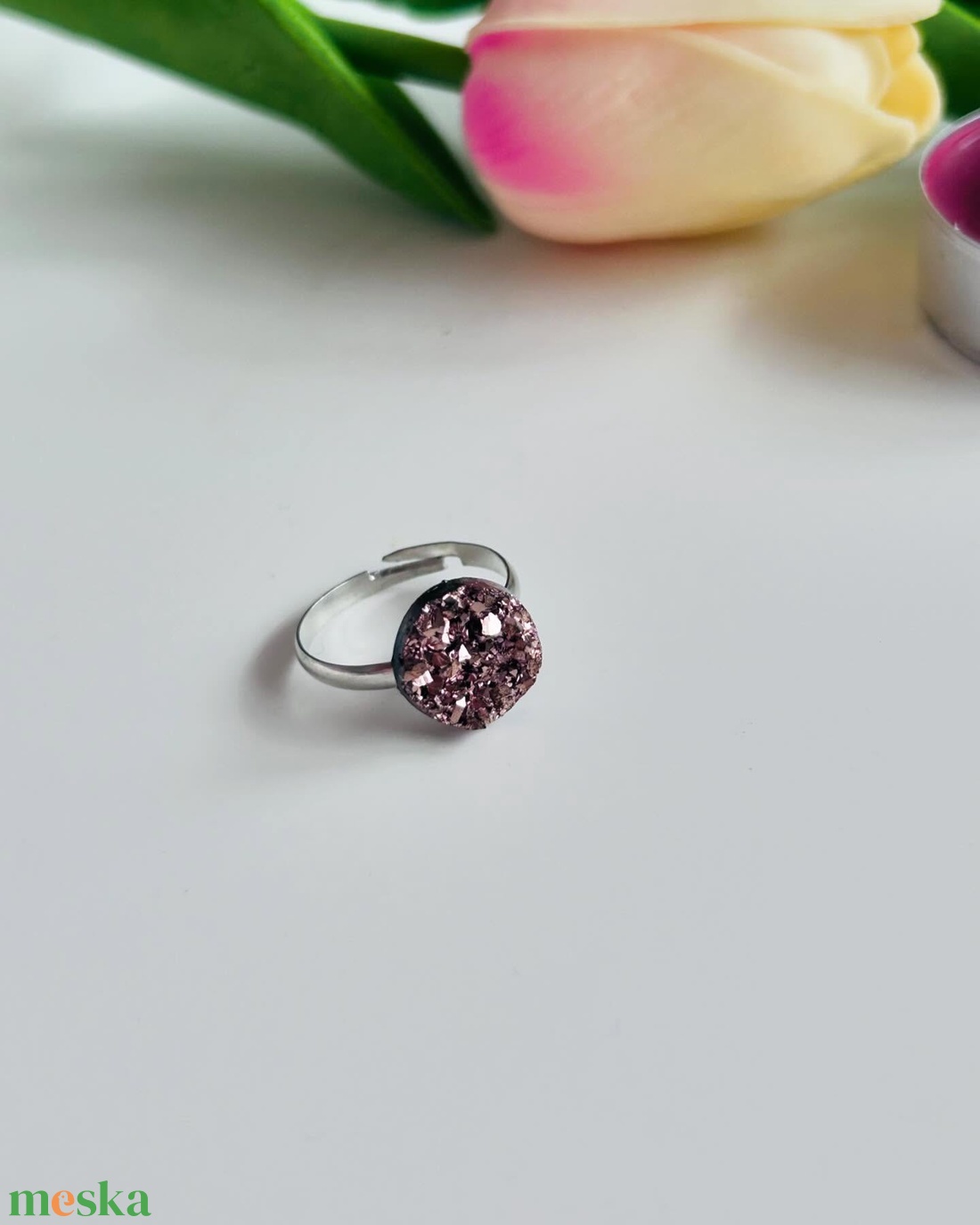 Kristály hatású gyűrű pár, színes és metál rose gold - ékszer - gyűrű - többköves gyűrű - Meska.hu