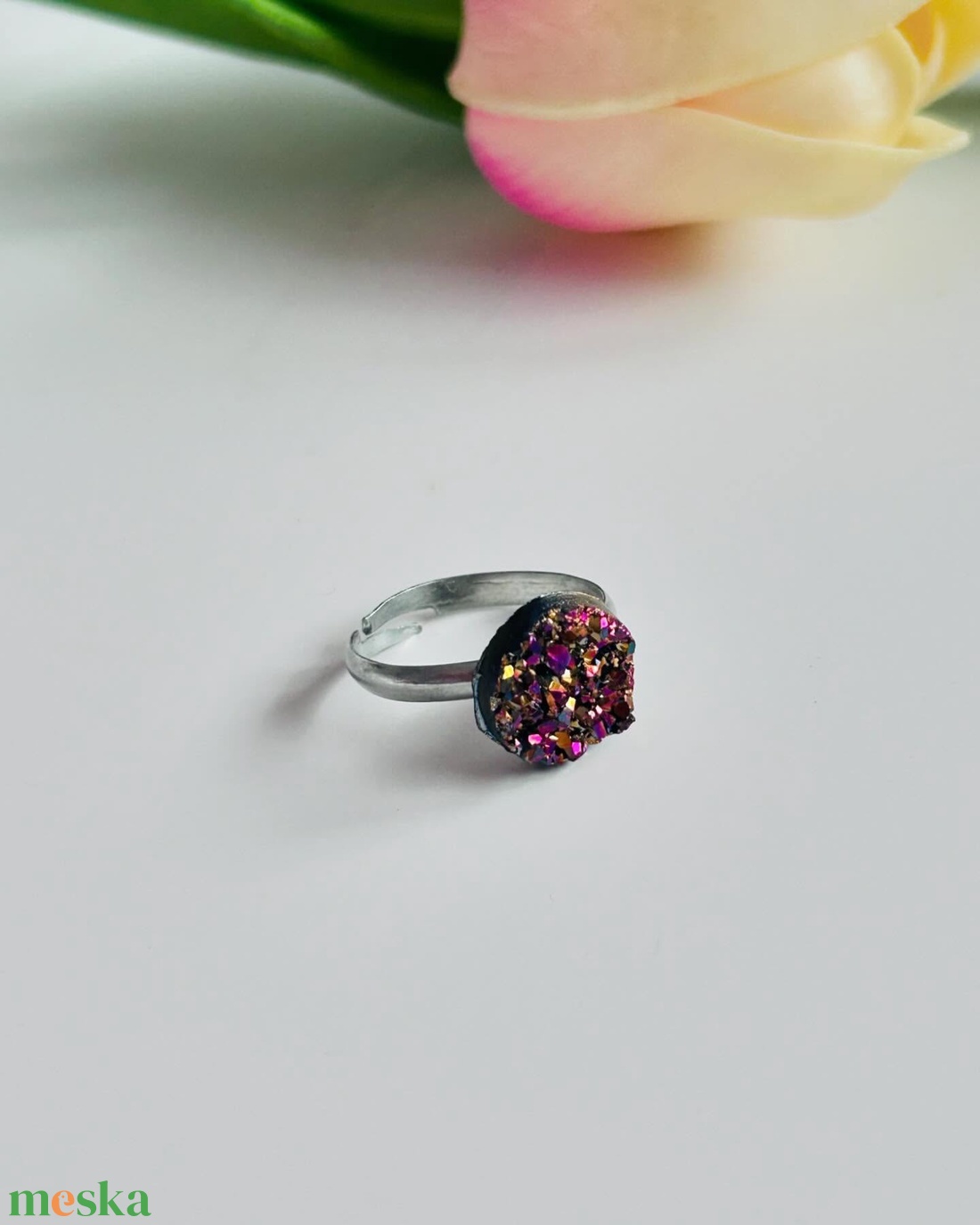 Kristály hatású gyűrű pár, színes és metál rose gold - ékszer - gyűrű - többköves gyűrű - Meska.hu