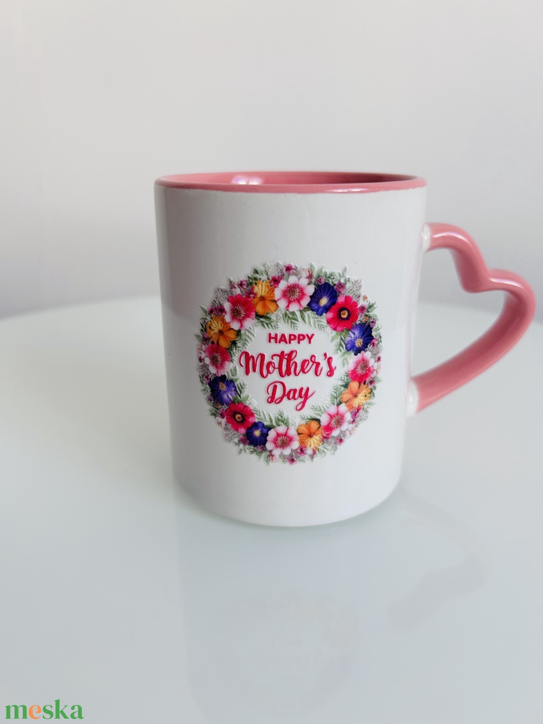 Happy Mothers day  Anyáknapi bögre szív füllel, virágos - otthon & életmód - konyhafelszerelés, tálalás - tálalás - bögre & csésze - Meska.hu
