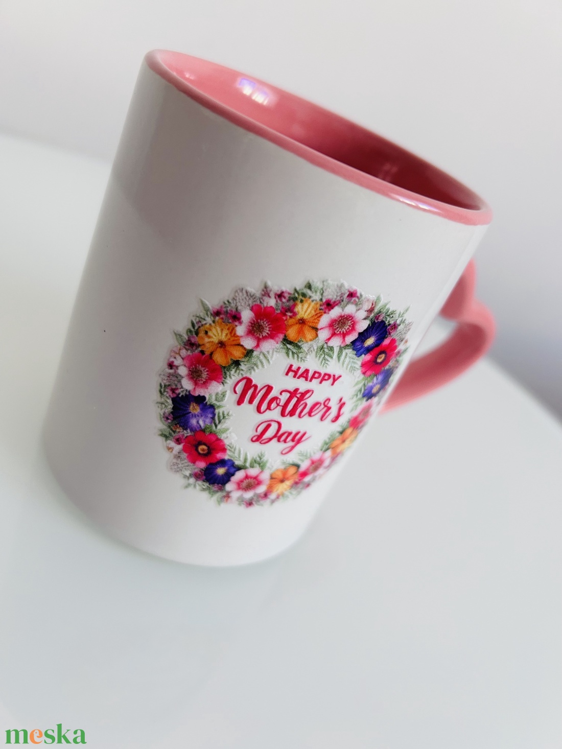 Happy Mothers day  Anyáknapi bögre szív füllel, virágos - otthon & életmód - konyhafelszerelés, tálalás - tálalás - bögre & csésze - Meska.hu
