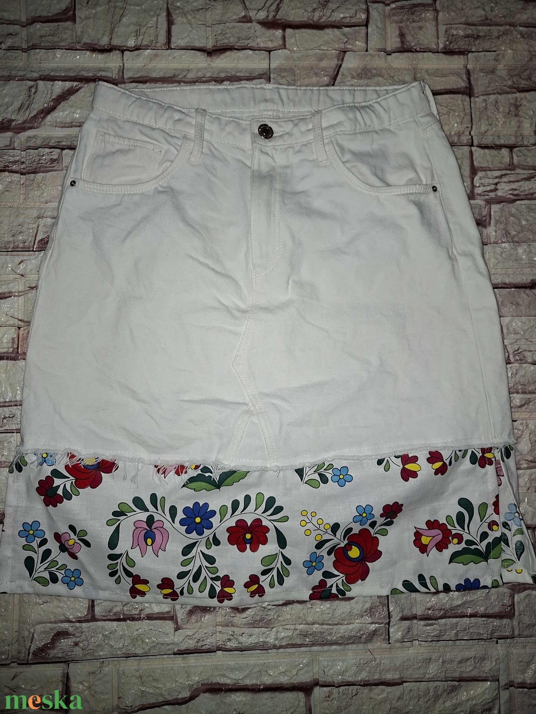 Kalocsai mintás farmer szoknya S - es - ruha & divat - női ruha - szoknya - Meska.hu