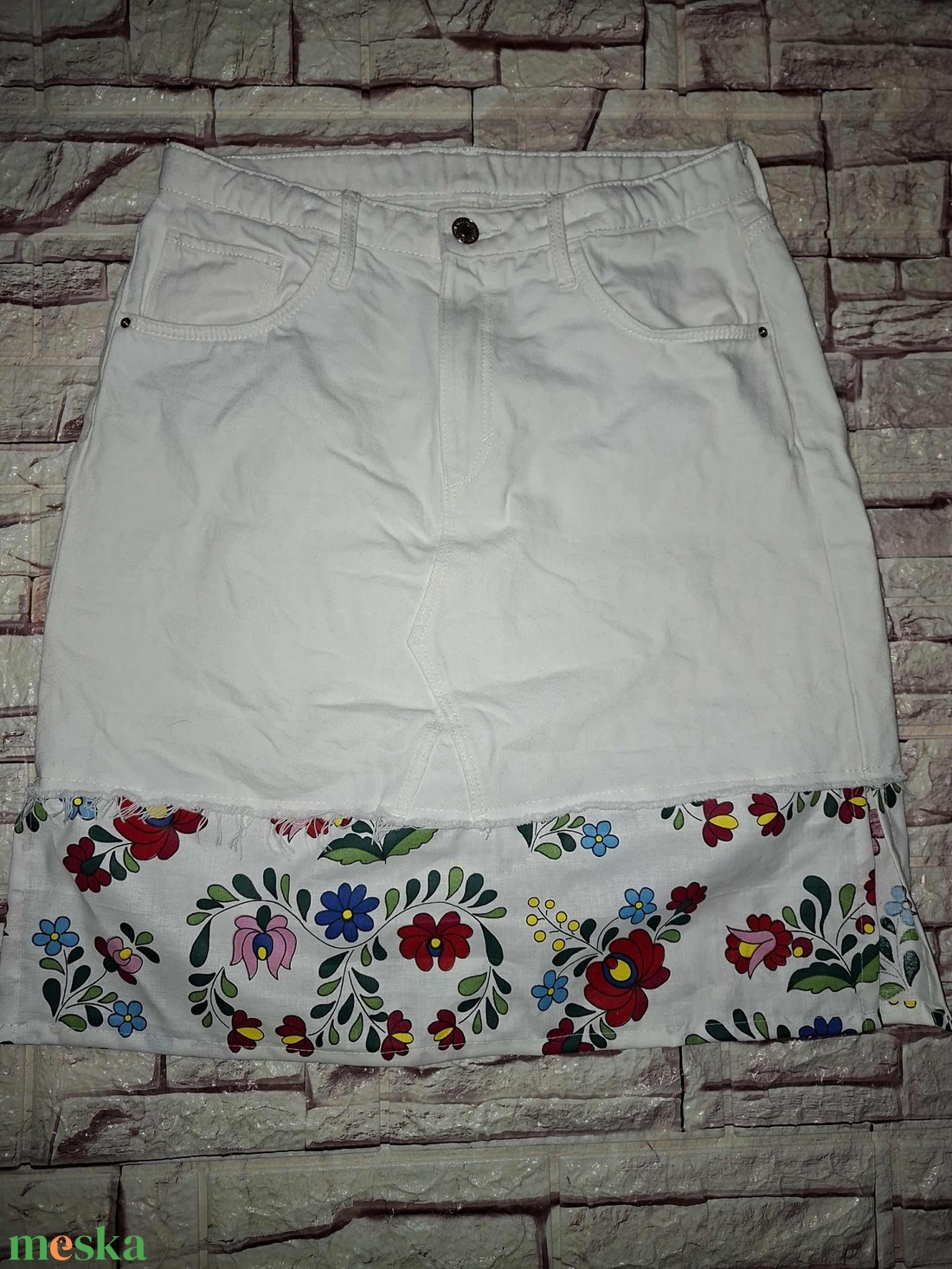 Kalocsai mintás farmer szoknya S - es - ruha & divat - női ruha - szoknya - Meska.hu