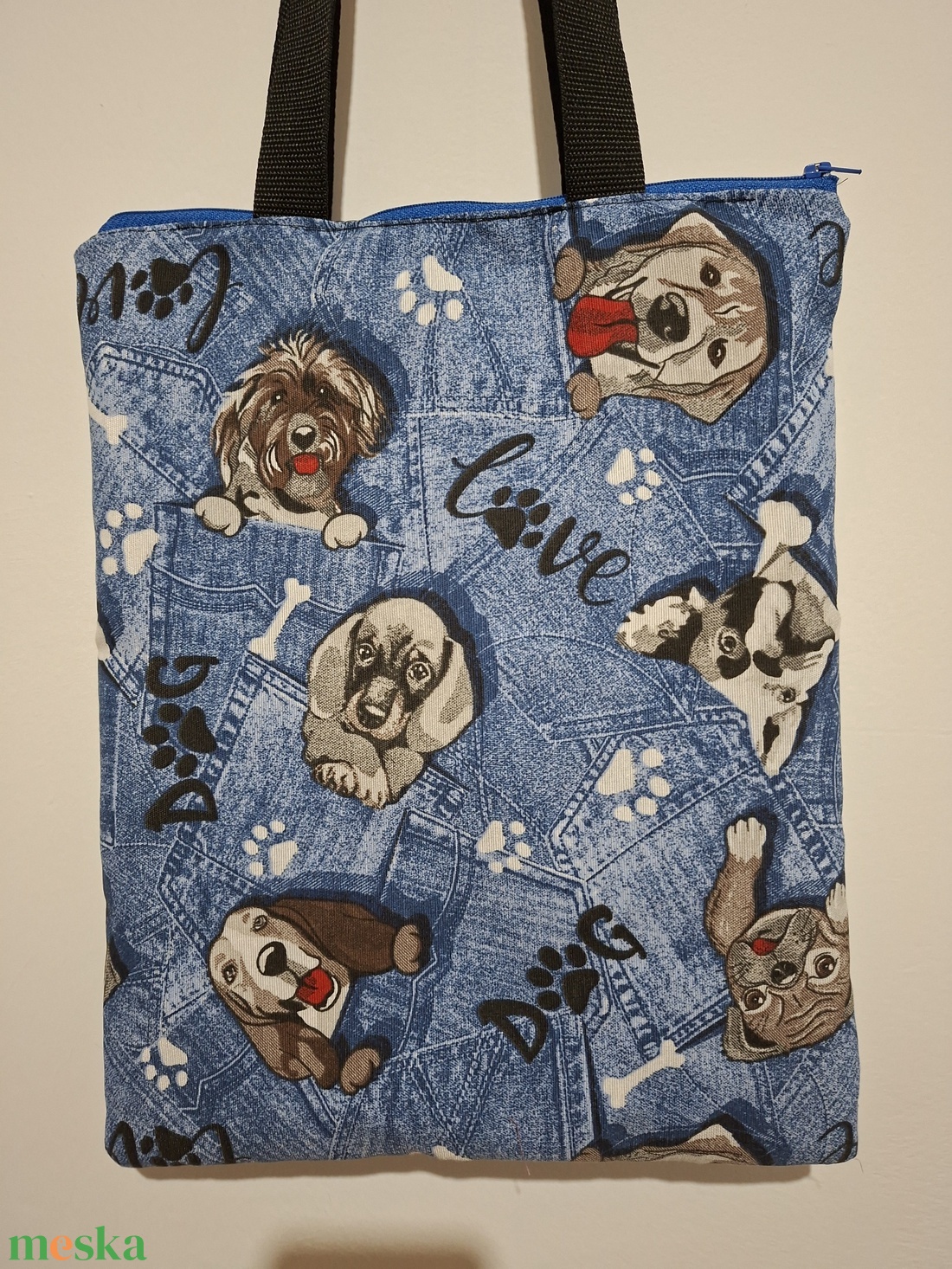 Cipzáros, bélelt, kutyás bevásárló táska - táska & tok - bevásárlás & shopper táska - shopper, textiltáska, szatyor - Meska.hu