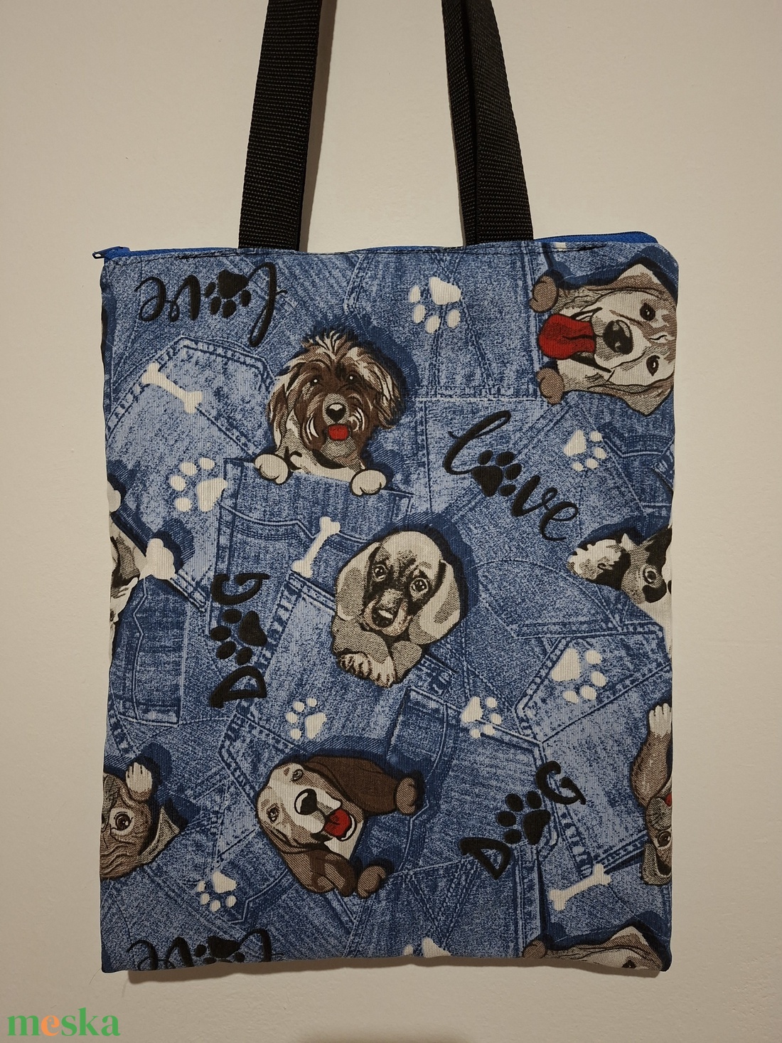 Cipzáros, bélelt, kutyás bevásárló táska - táska & tok - bevásárlás & shopper táska - shopper, textiltáska, szatyor - Meska.hu