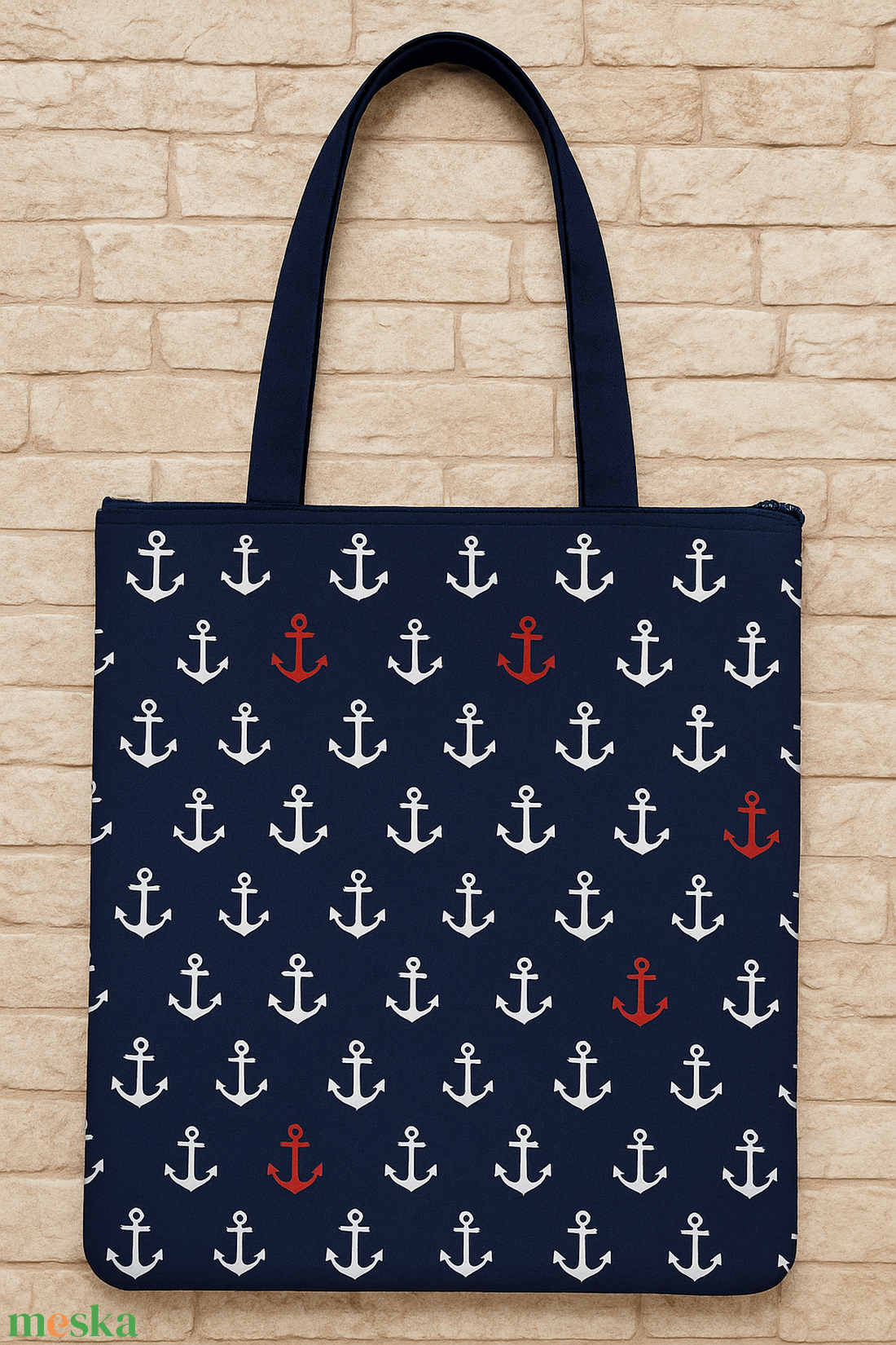 Cipzáros, bélelt, matróz mintás bevásárló táska - táska & tok - bevásárlás & shopper táska - shopper, textiltáska, szatyor - Meska.hu