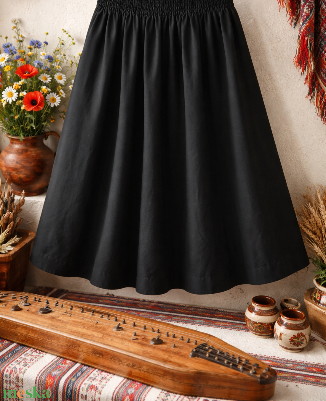 Fekete színű, extra pörgős néptánc szoknya 50 cm - ruha & divat - női ruha - szoknya - Meska.hu